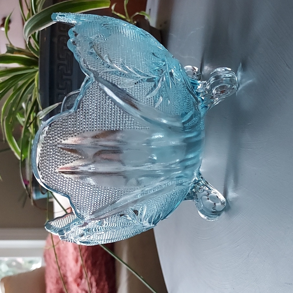 Vintage Jeannette mid century Pressed Glass Blue Footed Hombre  Compote Bowl MCM - Picture 13 of 17